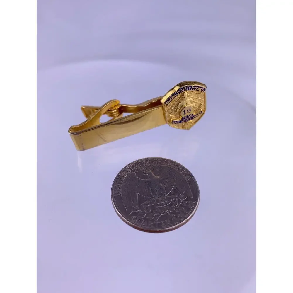 National Safety Council Safe Driver Award Tie Clip Bar 19 Year Gold Tone Vintage
